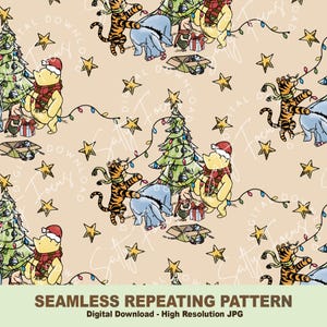 Klassiek naadloos Winnie-de-Pooh-patroon, Pooh Christmas, vintage pooh, herhalend patroonontwerp, stof, papier, voor commercieel