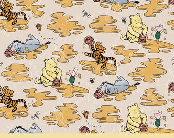 Vintage Winnie the Pooh Seamless Pattern, Classic Pooh & Friends (Digital File)