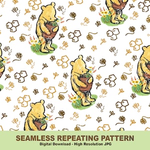 Klassiek naadloos Winnie de Poeh-patroon, vintage Pooh, Winnie de Poeh, herhalend patroon, stoffen, herhalend bestand, voor commercieel