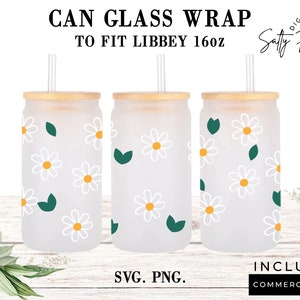 Daisy 16oz Libbey glass wrap, Sublimation design png Beer can glass, tumbler wrap, designs download