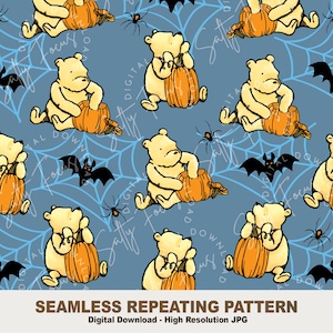 Classic Winnie-the-Pooh seamless pattern, Pooh halloween, Vintage pooh, Winnie the Pooh, repeating pattern, fabrics, repeating file