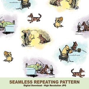 Klassiek naadloos Winnie-de-Pooh-patroon, pooh en tijger, herhalend patroon, stoffenpatroon, patroonpapier, digitaal papier, commercieel gebruik