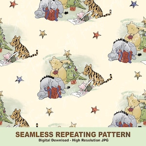 Classico motivo senza soluzione di continuità di Winnie-the-Pooh, Natale di Pooh senza Tigro, orso Pooh, Classico Pooh, motivo ripetuto, design del tessuto, carta digitale