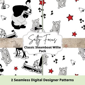 Steamboat Willie seamless pattern, Vintage mouse, repeating pattern, fabrics, repeating file