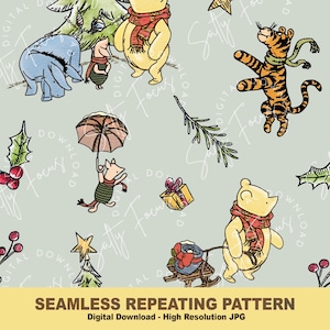 Classico motivo senza soluzione di continuità di Winnie-the-Pooh, Natale di Pooh, orso Pooh, Classico Pooh, motivo ripetuto, design del tessuto, carta digitale