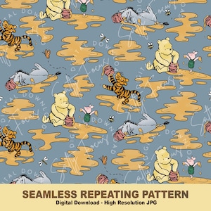 Klassiek naadloos herhalend Winnie-de-Pooh-patroon, poeh en vrienden, poeh en big, vintage, naadloos bestand, om op stof te bedrukken