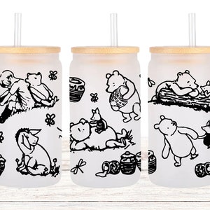 16oz Libbey glass wrap, sublimation design, png, Classic Winnie the Pooh, Pooh bear wrap, Coffee glass can, Beer glass Svg, Cut file