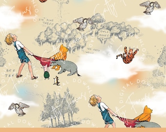 Klassiskt Nalle Puh sömlöst mönster, tygdesign (digital nedladdning)