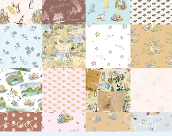 May include: A collection of seamless repeating patterns featuring illustrations of Winnie the Pooh and friends. The patterns include scenes with characters, paw prints, stars, and floral designs in various colours like blue, pink, and brown. The text "SEAMLESS REPEATING PATTERN" is at the bottom.