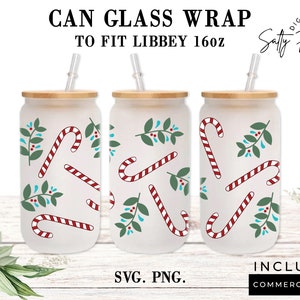Candy Canes and Misletoe 16oz Libbey Glas wrap, Sublimation Design, Kaffeeglas Tasse, Bierdose Glas, PNG, Plotterdatei, svg Cricut, Silhouette