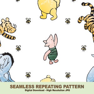 Klassiek naadloos Winnie-de-Pooh-patroon, big, tijger, herhalend patroon, stoffenpatroon, patroonpapier, digitaal papier, commercieel gebruik