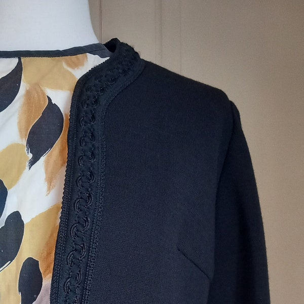 1960s Black Butte Knit Brocade Piped Cropped Jacket