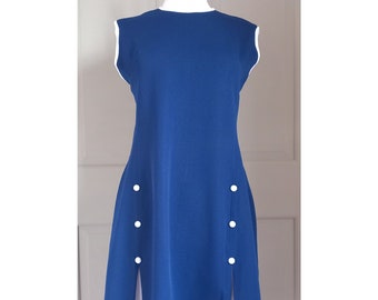 1960s Mod Navy Blue & White Sleeveless Shift Dress