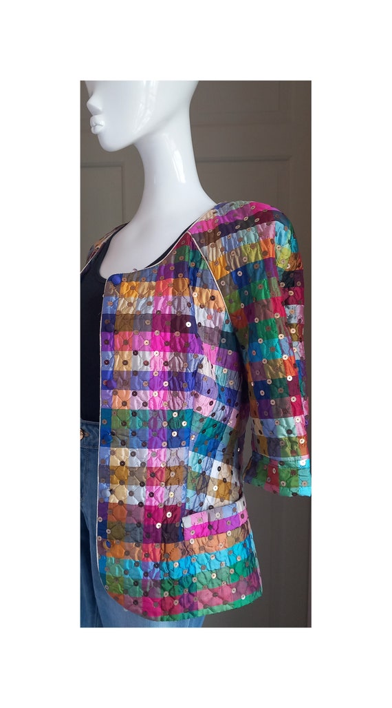 1980s Silk Brightly Coloured Patchwork Jacket