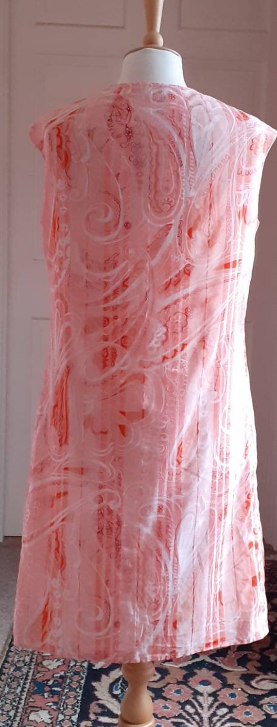 1960s Coral Paisley Striped Shift Dress - image 4