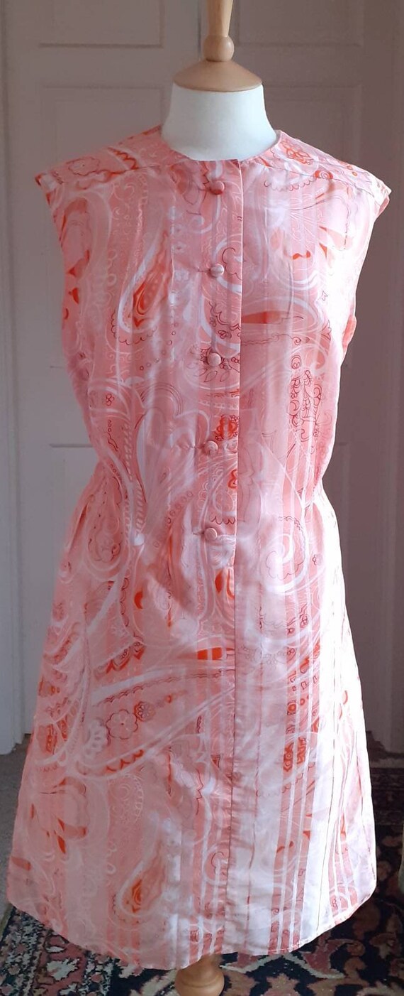 1960s Coral Paisley Striped Shift Dress - image 2