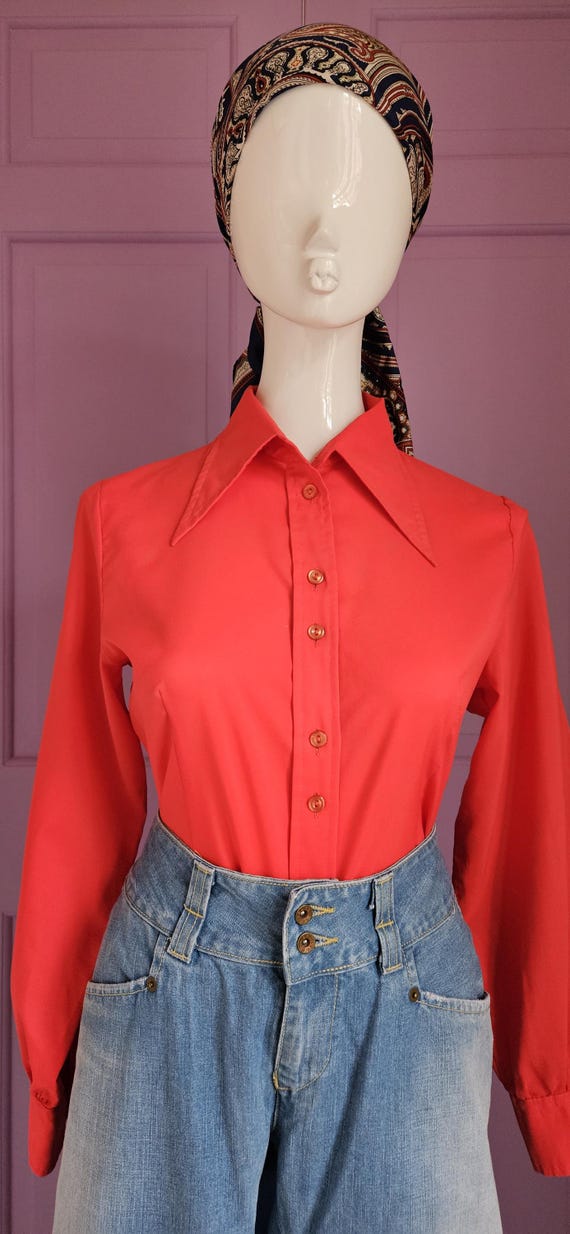 VINTAGE 60s 70s WHITE BLUE BELTED CHAIN MOD DAGGER COLLAR SHIRT DRESS 10