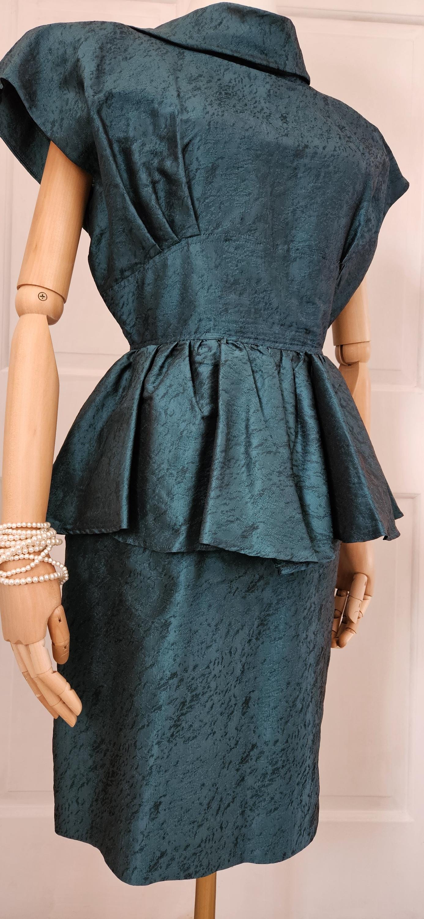 teal peplum dress Jovani 23189 Teal Fitted Short Sleeve Evening Dress