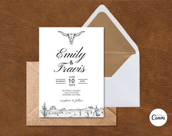 Western Wedding Invitation Template, Printable Wedding Invitation Card, 100% Editable Canva Template, Country Invitation, Western Invitation