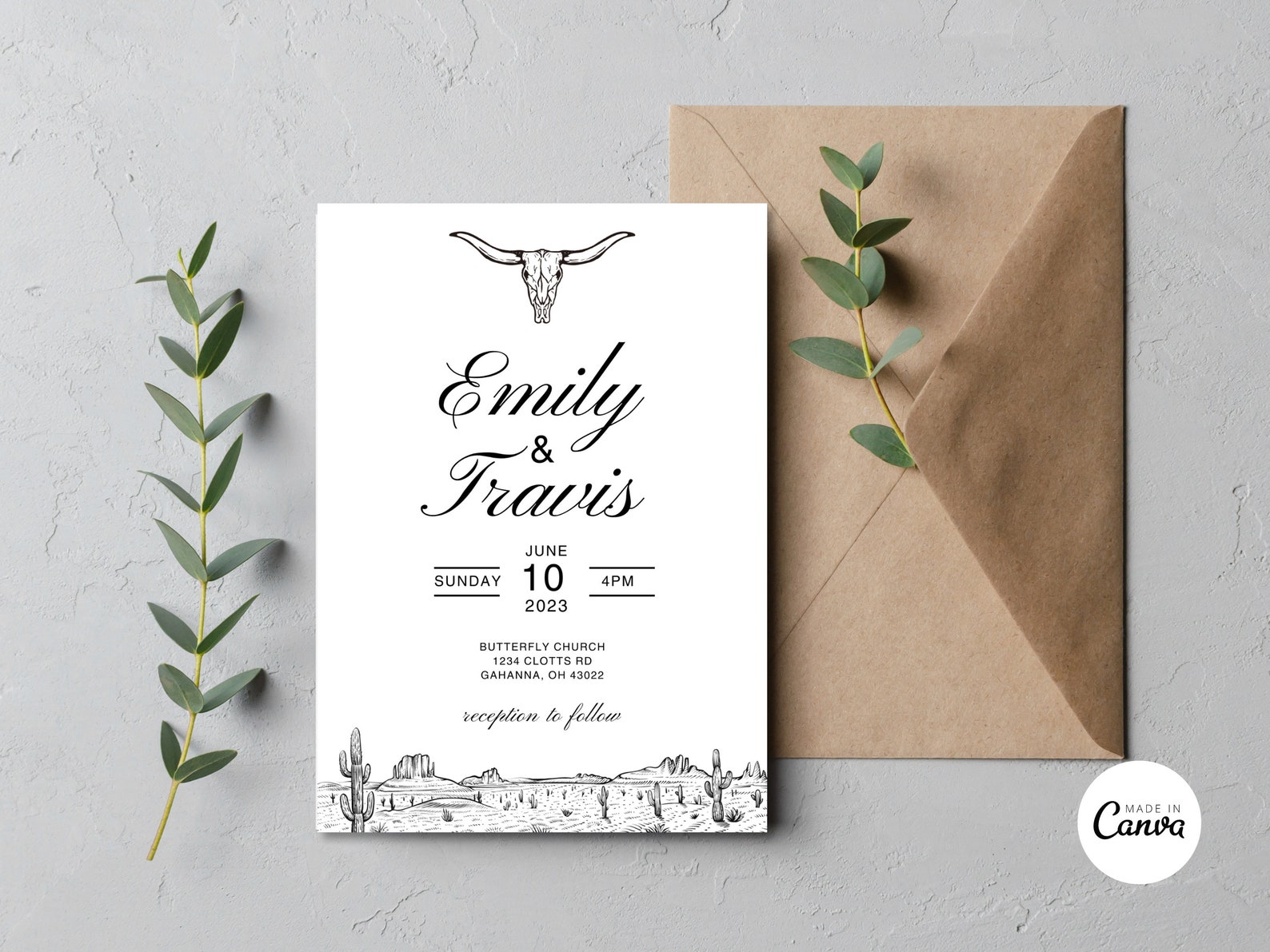 Western Wedding Invitation Template, Printable Wedding Invitation Card