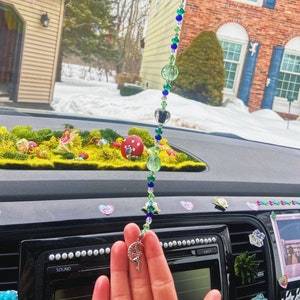Blue and Green Moon Fairy Car Charm / Car Decor / Rearview Mirror Accessory / Car Dangle