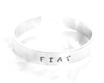 Fiat Bracelet, Catholic Bracelet, Latin Bracelet, Stamped Metal bracelet, Catholic Gift