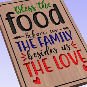 Bless The Food Before Us - crv3d, crv, dxf, ai, svg, eps, pdf, Aspire file, Vcarve Pro file, Vcarve. CNC router, Plasma, Laser