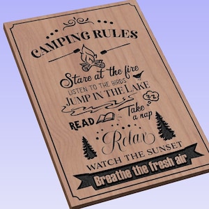 Camping Rules - crv3d, crv, dxf, ai, svg, eps, pdf, Aspire file, Vcarve Pro file, Vcarve. CNC router, Plasma, Laser