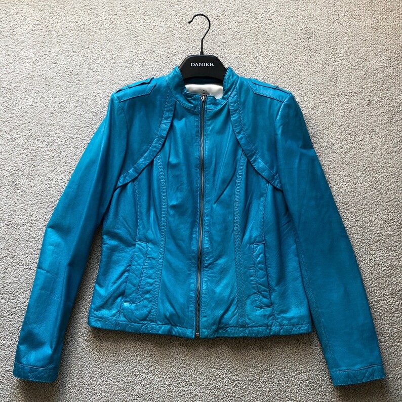 Turquoise Leather Jacket Danier Collection Women's Etsy Ireland