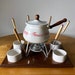 Vintage Le Gourmet Fondue Set - Unused in Box! - Fondue Pot, Forks, Bowls, Burner and Wooden Tray 