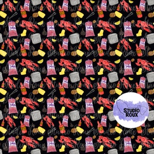 Seamless Crawfish Design Black Background PNG Digital Download - Crawfish Sublimation Designs - Crawfish PNG - Seamless PNG