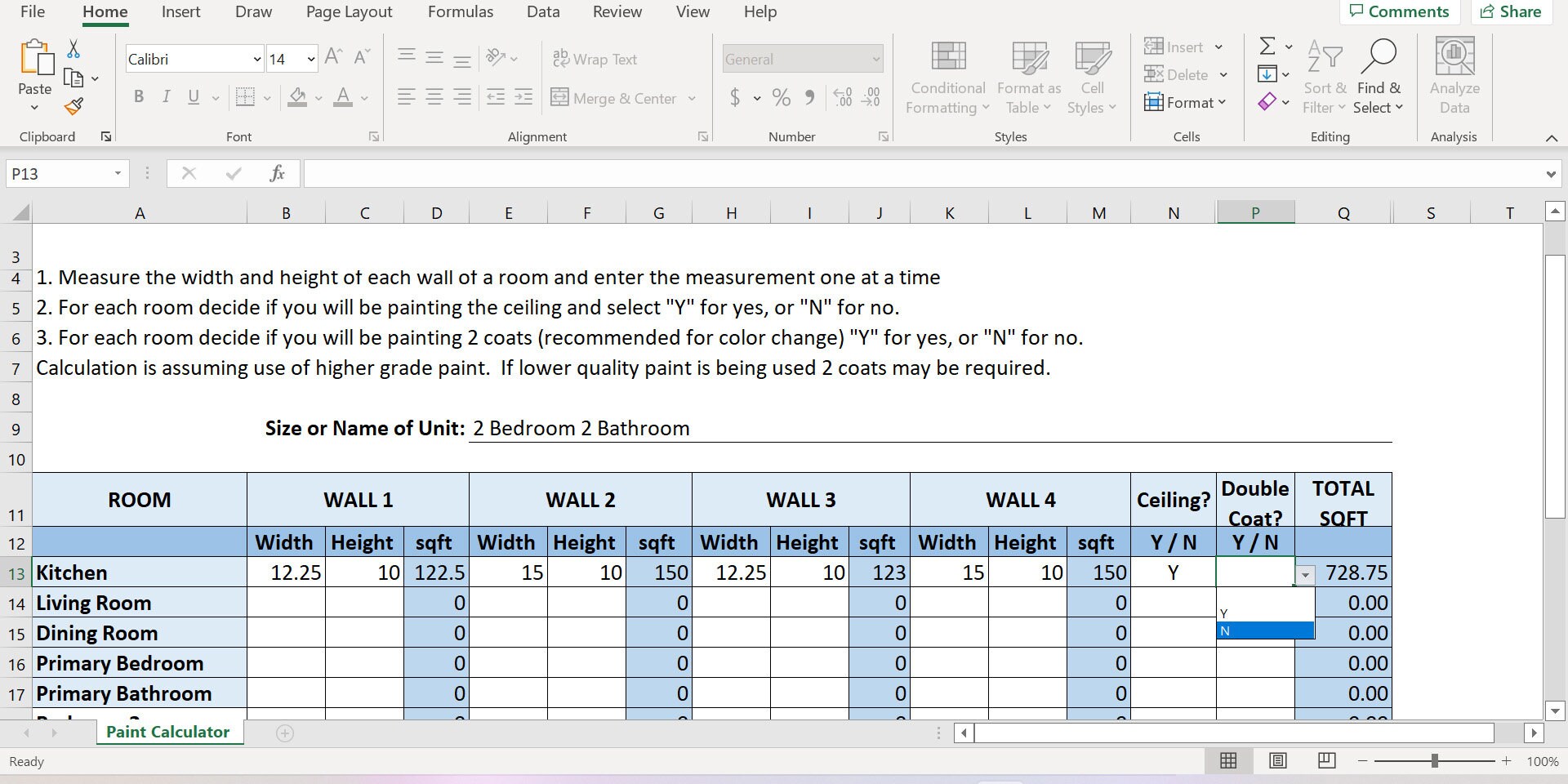 Paint Calculator Excel Paint Calculator Property Management Apartment