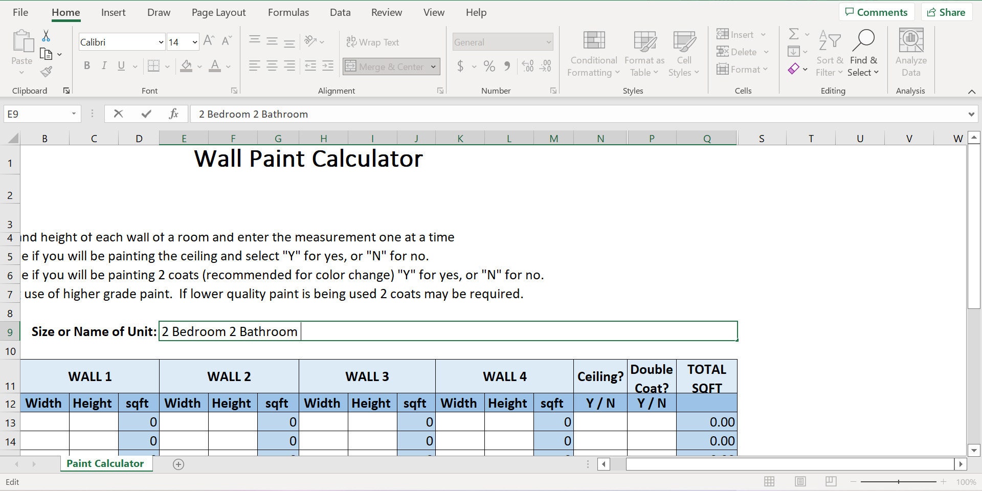 Paint Calculator Excel Paint Calculator Property Management Apartment
