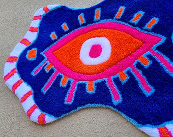 CUSTOM Hand Tufted "Evil Eye" Area Rug Various Sizes Colorful Home Decor