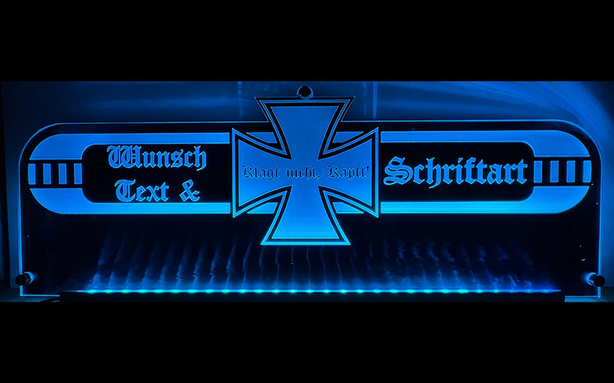 Truck USB-LED rear wall sign with Bluetooth app control, remote control, spacers. Dimensions: 60 cm long & up to 30 cm high.