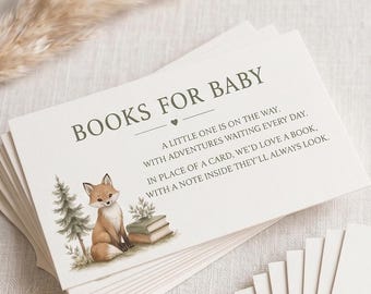 Woodland Baby Shower Invitation Insert Cards, Books for Baby, Diaper Raffle Cards