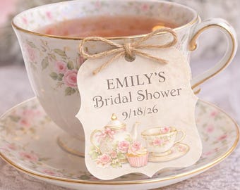 Vintage Tea Party Bridal Shower Thank you favor tag, Shabby Chic Floral Tea Time Baby Shower Favor Tags, 2" square tag