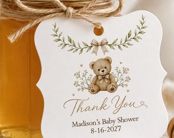 We Can Bearly Wait Baby Shower Thank you favor tag, Personalized 2" square tag