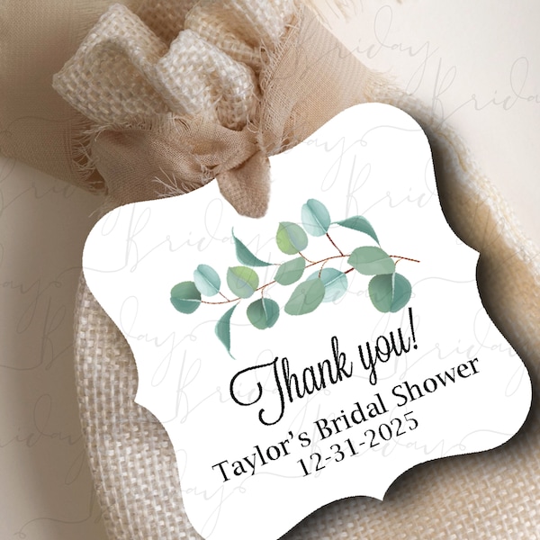 Eucalyptus Thank you favor tag, Greenery Bridal Shower Favor Tags, Botanical Baby Shower Tags, Succulent Thank you tags, 2" square tag