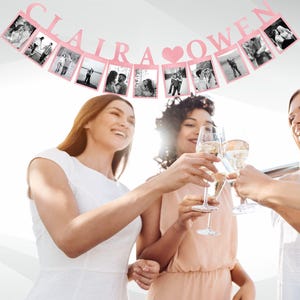 First Name Photo Banner / Bachelorette Party Decorations / Bridal Shower Decor Shimmery Rose Pink