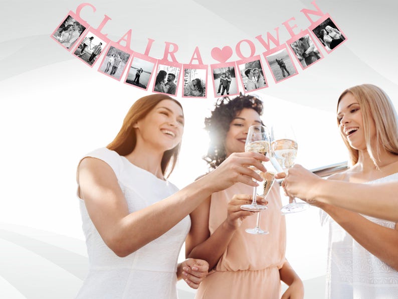 First Name Photo Banner / Bachelorette Party Decorations / Bridal Shower Decor Shimmery Rose Pink