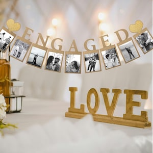 Engaged Photo Banner, Bride To Be Bachelorette Party Decorations, Just Engaged Bridal Shower Decor, Engagement Party