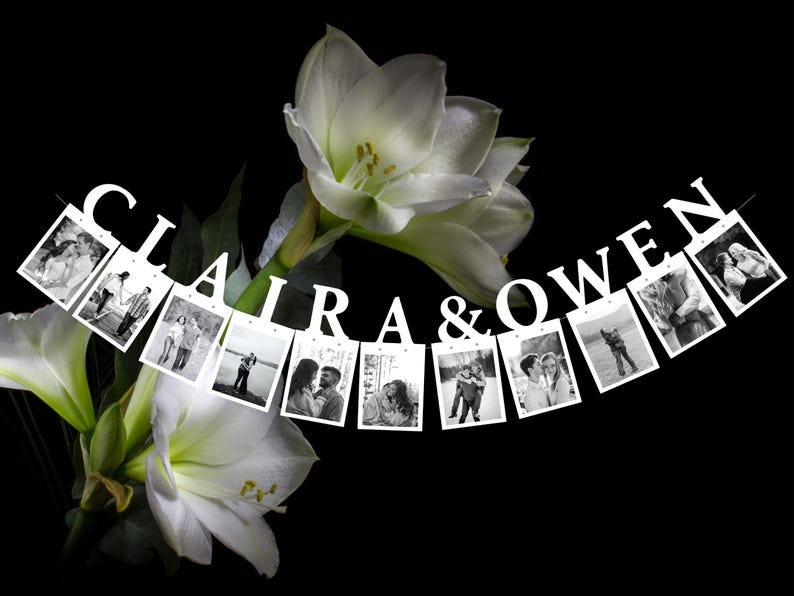 First Name Photo Banner / Bachelorette Party Decorations / Bridal Shower Decor White
