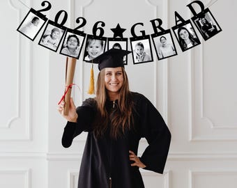 2026 Graduation Photo Banner, 2026 Grad Party Decoration, Graduation Decor 2026, 4x6 Graduation Photo Holder Banner, Graduation Year Banner