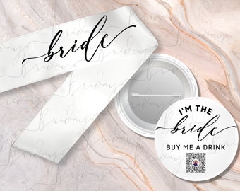 Venmo QR Code Button and Bride Sash, Buy the Bride a Drink Button for Bachelorette Party