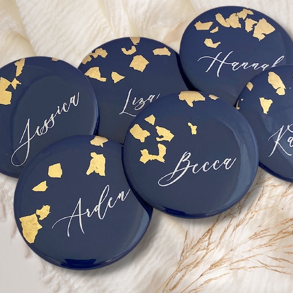 Navy Blue with Gold Sparkles Personalized Pocket Mirror Bridal Party Name | Custom Bridesmaid Gift | Personalized Mirror | Bridal Shower