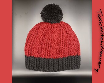 Crochet Cable Twist Hat | Black Wine | Dark Wine | Handmade Winter Hat | Pom Pom Hat | Winter Wears