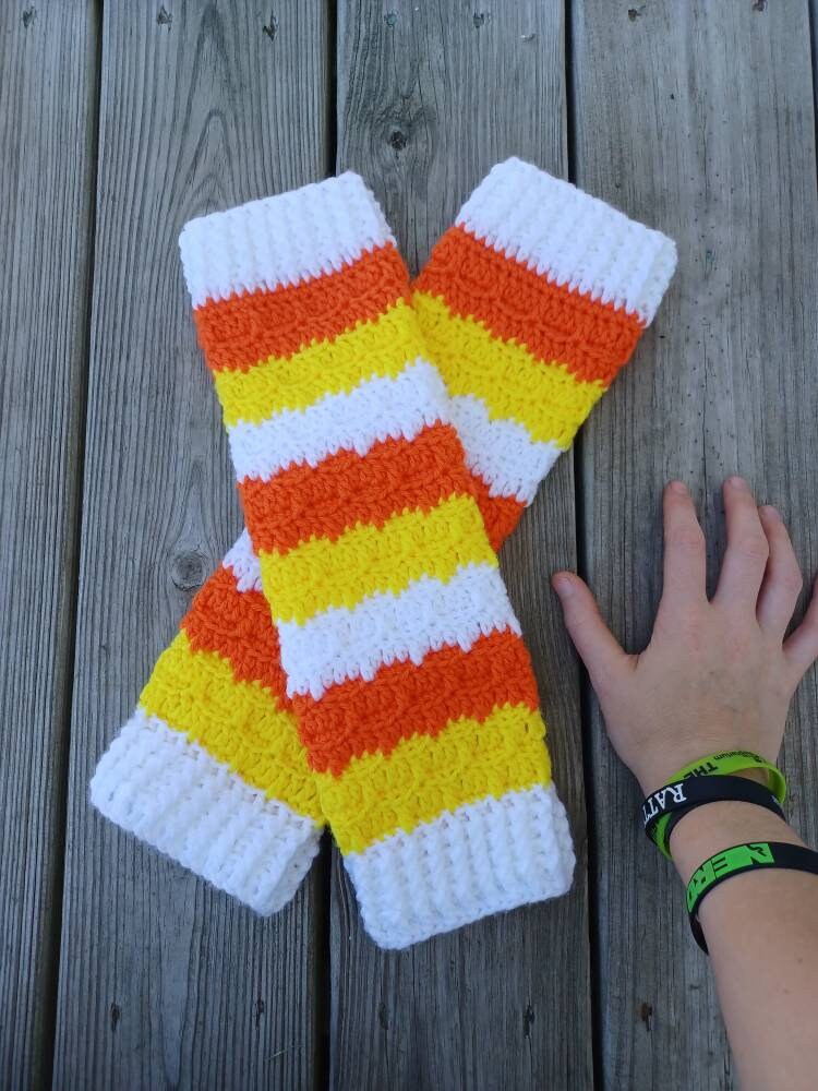 Slouchy Leg Warmers Large Girls Candy Corn Halloween Handmade