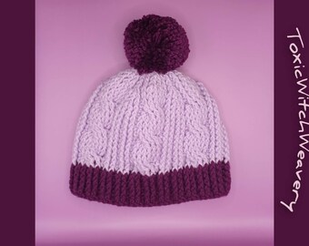 Crochet Cable Twist Hat | Purple & Violet | Handmade Winter Hat | Pom Pom Hat | Winter Wears