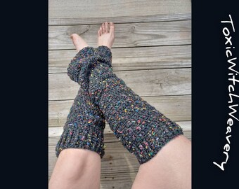 Slouchy Leg Warmers - Black Rainbow Tweed | Handmade Crochet Gift | 80s Fashion | Ballet Wear |